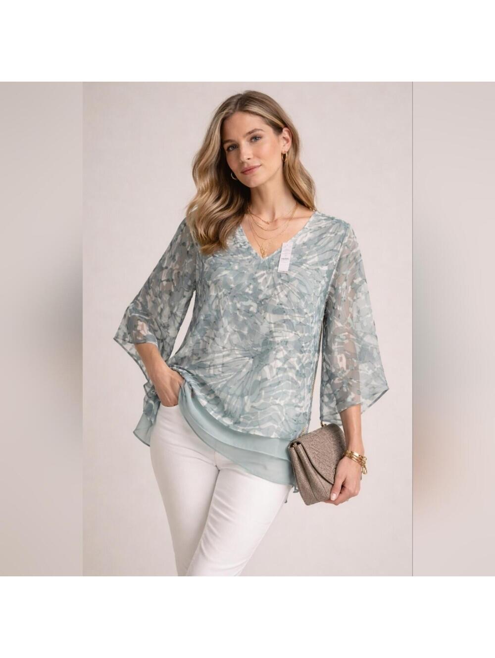 WHBM NWT Silk Butterfly Blouse V Neck Kimono Sleeve Small